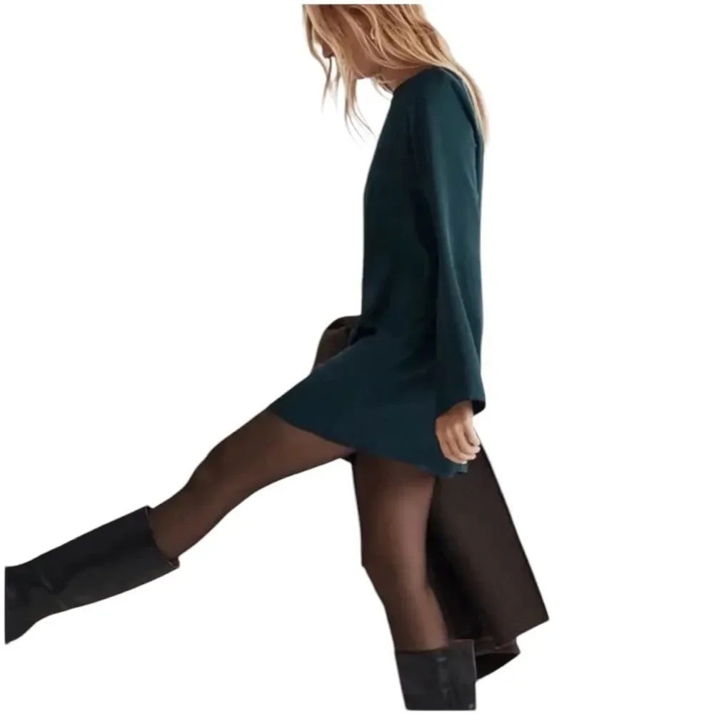MADEWELL Dark Green Satin Long Bell Sleeve Mini Dress - XL - Picture 2 of 10